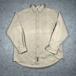 TIMBERLAND Weathergear Button Down Shirt‎ Mens Large Tan Rugged Workwear Beige